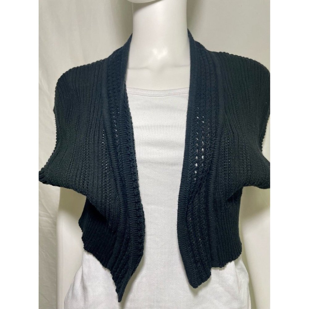DKNY Jeans Women's Cardigans Jacket  Crocheted Black Short Sleeve Size L